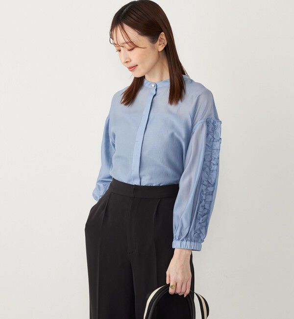 SHIPS Colors 「SHIPS Colors:〈手洗い可能〉ブライト シアー ローン フリルスリーブ シャツ◇」|シャツ・ブラウス|