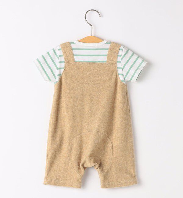 SHIPS KIDS「SHIPS KIDS:70～80cm / フェイク オーバーオール ボーダー ロンパース」|ロンパース|