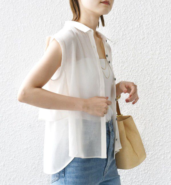 SHIPS for women「【WEB限定】〈洗濯機可能〉シアー リネンライク バック フリル ブラウス」|シャツ・ブラウス|