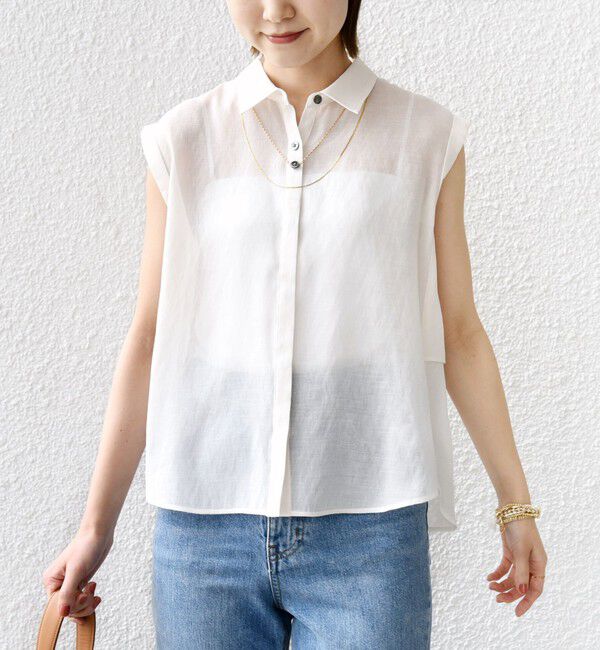 SHIPS for women「【WEB限定】〈洗濯機可能〉シアー リネンライク バック フリル ブラウス」|シャツ・ブラウス|