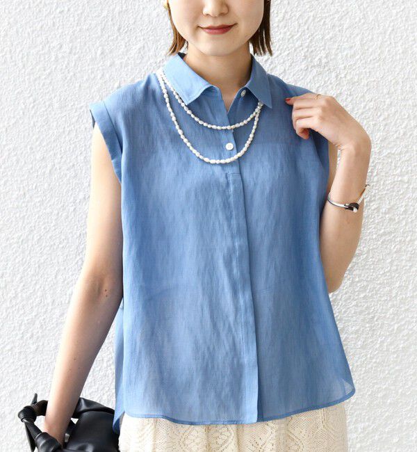 SHIPS for women「【WEB限定】〈洗濯機可能〉シアー リネンライク バック フリル ブラウス」|シャツ・ブラウス|スカイブルー