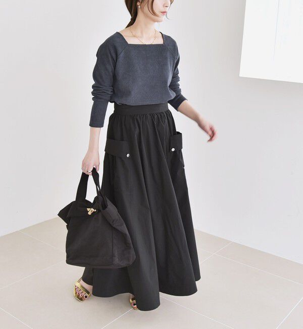 quaranciel「quaranciel:〈洗濯機可能〉ポリエステル ベロア スクエア ネック プルオーバー」|Tシャツ・カットソー|