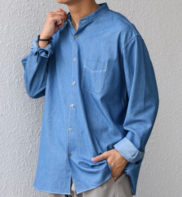 SHIPS any「SHIPS any:〈洗濯機可能〉4.5oz ライト デニム バンドカラー シャツ◇」|シャツ・ブラウス|