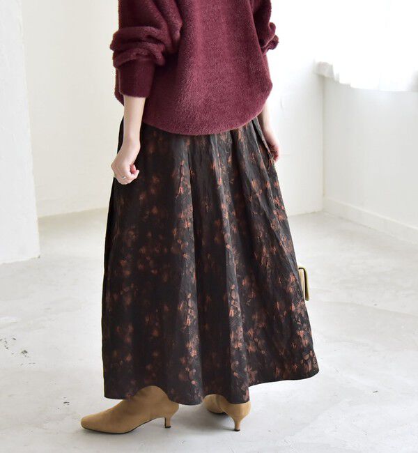 quaranciel「quaranciel:〈洗濯機可能〉フラワー ジャカード タック ギャザー フレア スカート」|フレア|