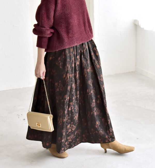 quaranciel「quaranciel:〈洗濯機可能〉フラワー ジャカード タック ギャザー フレア スカート」|フレア|