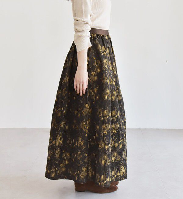 quaranciel「quaranciel:〈洗濯機可能〉フラワー ジャカード タック ギャザー フレア スカート」|フレア|