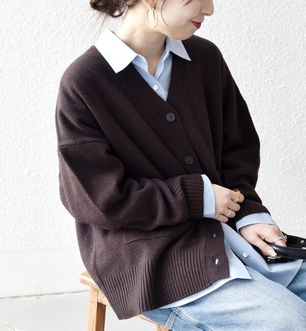 SHIPS any「SHIPS any:〈手洗い可能〉AQUA カシミヤ ミックス Vネック カーディガン」|カーディガン|ブラウン