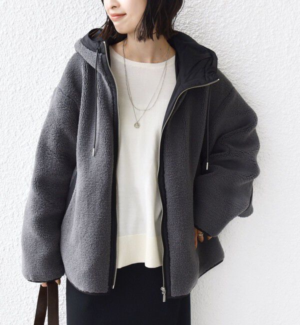 SHIPS for women「【WEB限定】ボア 配色 フード ブルゾン」|ブルゾン・スタジャン|