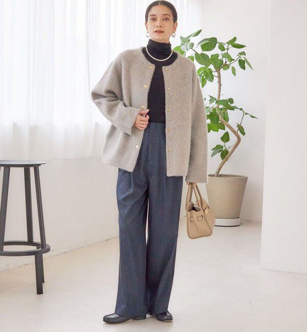 SHIPS for women「フォックス ブレンド ノーカラー ニット コート」|ノーカラーコート|