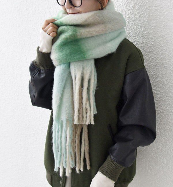 SHIPS any「SHIPS any:〈手洗い可能〉ボリューム シャギー チェック マフラー (ユニセックス) 25AW◇」|マフラー|グリーン