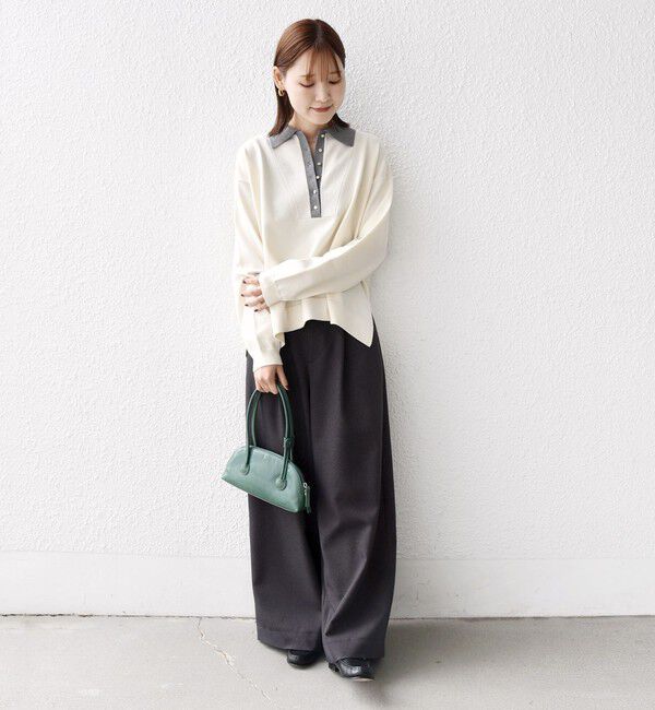 SHIPS for women「【WEB限定】〈手洗い可能〉サイド スリット ゴールド 釦 ポロ ニット」|ニット・セーター|