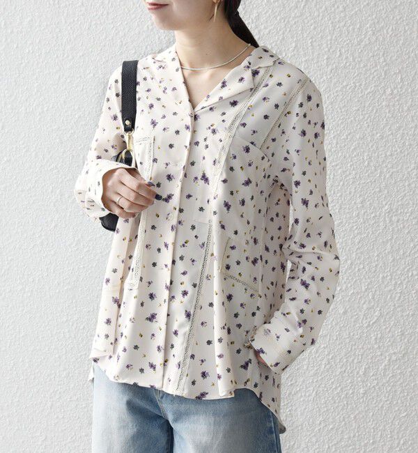 SHIPS any「SHIPS any:〈洗濯機可能〉フラワー プリント レース オープンカラー シャツ」|シャツ・ブラウス|