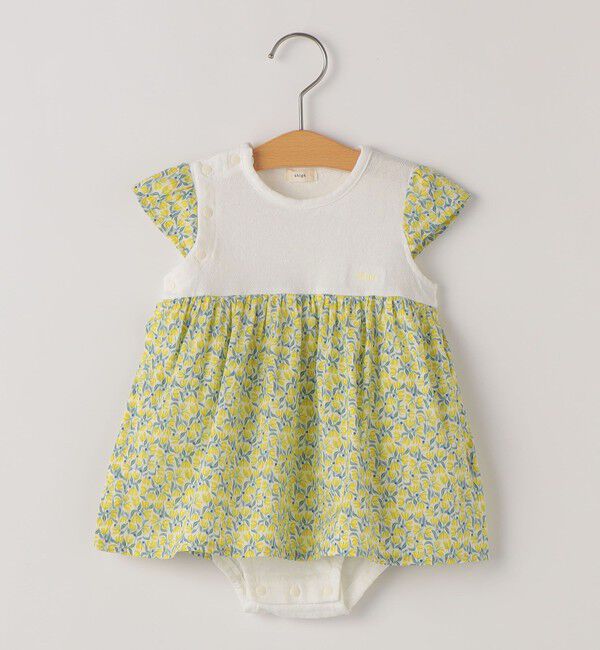 SHIPS KIDS「SHIPS KIDS:70～80cm / フラワー スカート ロンパース」|ロンパース|イエロー