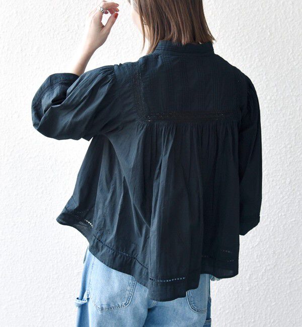 SHIPS any「SHIPS any:〈洗濯機可能〉キャンブリック スタンドカラー レース シャツ ブラウス」|シャツ・ブラウス|