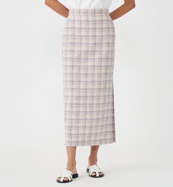 MACPHEE「ツイードチェック Iラインロングスカート」|タイト|