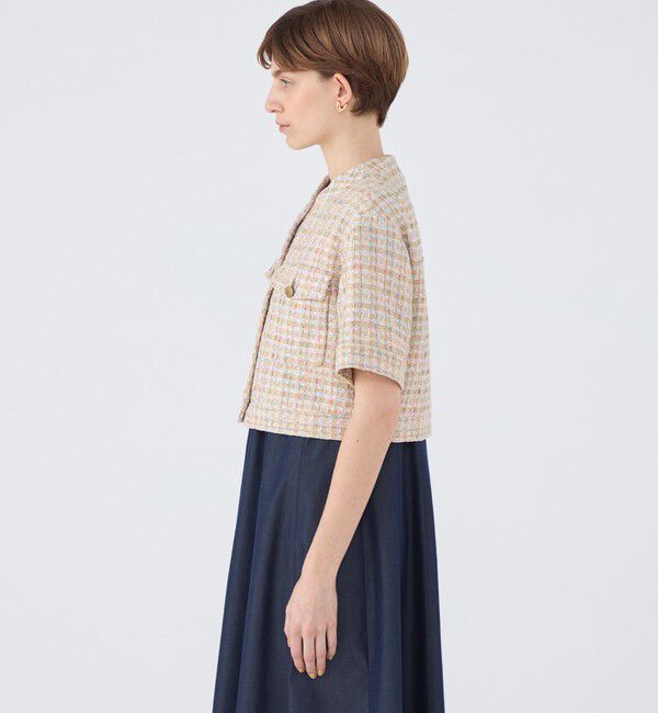 TOMORROWLAND collection「ベージュファンシー ハーフスリーブジャケット」|ノーカラージャケット|