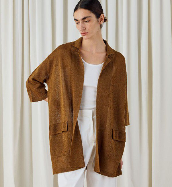 DES PRES「コットンシルクペーパーツイスト ラペルカラーカーディガン」|カーディガン|