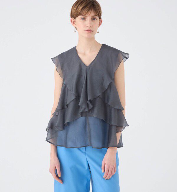 Ballsey「セルロースポリエステルオーガンジー フリルブラウス」|シャツ・ブラウス|