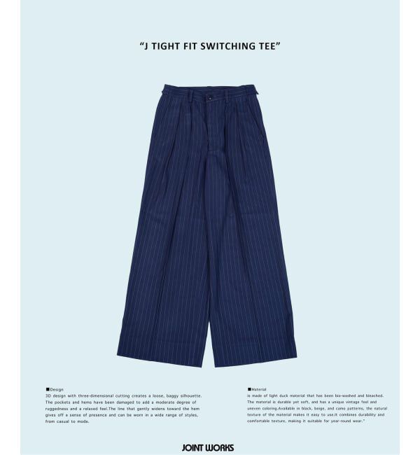 JOINT WORKS「ワイドタック ストライプ トラウザーズ / Wide Tuck Stripe Trousers」|スラックス|ネイビー