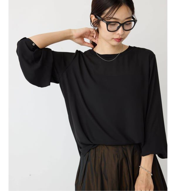 IENA「《追加》ジョーゼットリブネックブラウス」|シャツ・ブラウス|ブラック
