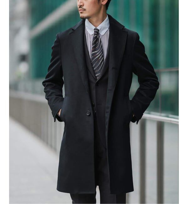 EDIFICE「SUPER 140&rsquo;s ウール / カシミヤ チェスターコート」|チェスターコート|ブラック