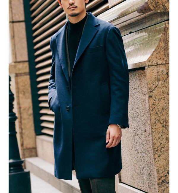 EDIFICE「SUPER 140&rsquo;s ウール / カシミヤ チェスターコート」|チェスターコート|ネイビー