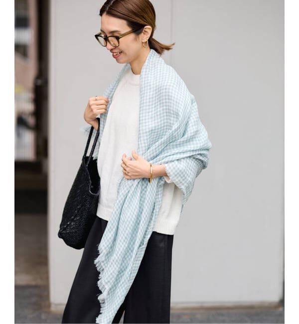 FRAMeWORK「THROW/スロー ライトリネンギンガムチェックストール」|ストール|