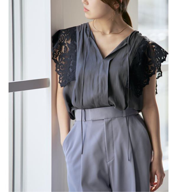 NOBLE「《予約》レーススリーブブラウス」|シャツ・ブラウス|グレー