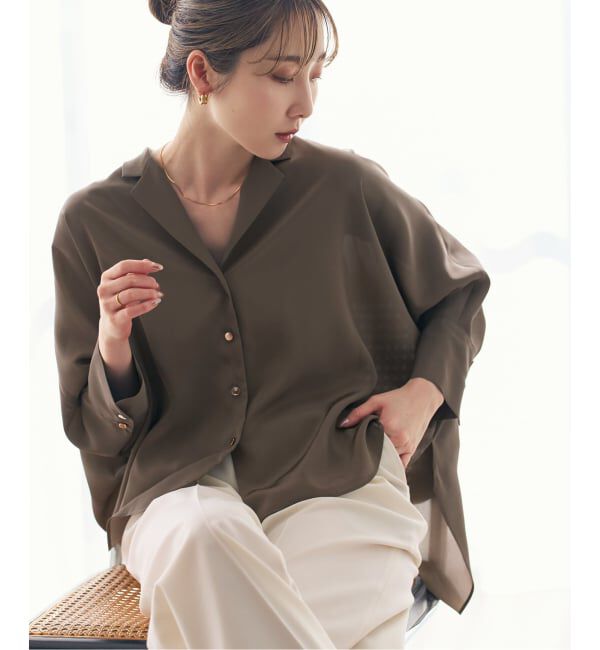 NOBLE「《予約》ゴールドボタンニュアンスシャツ」|シャツ・ブラウス|ブラウン D