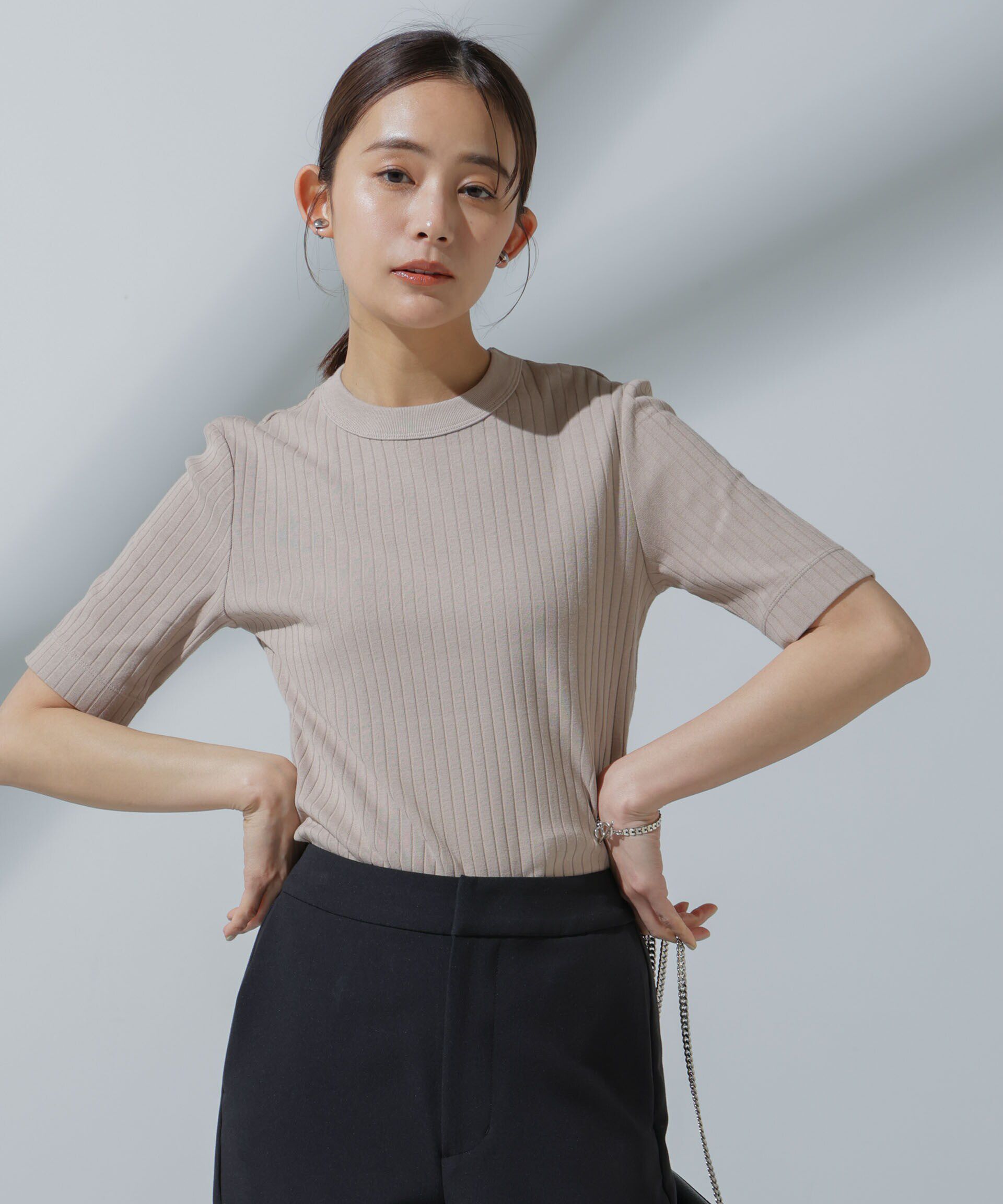 nano･universe「Anti Soaked(R) 汗染み防止 クルーネックリブTシャツ」|Tシャツ・カットソー|グレージュ3