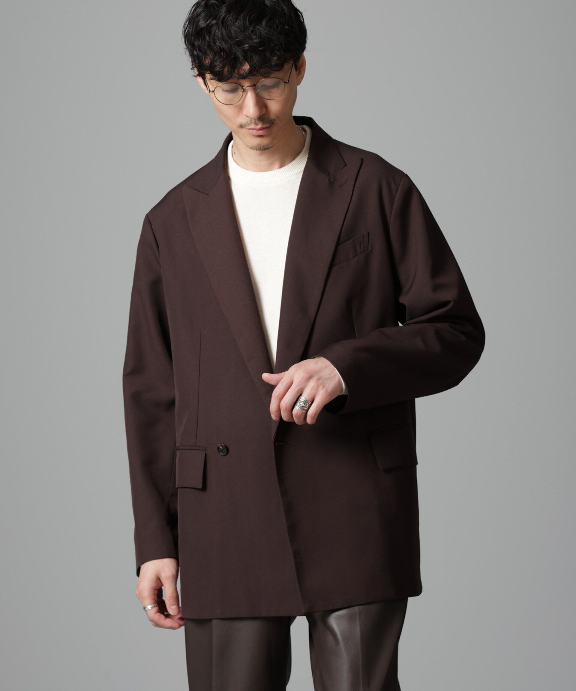 nano･universe「ヴィンテージライク ピークドラペルダブルジャケット」|テーラードジャケット|
