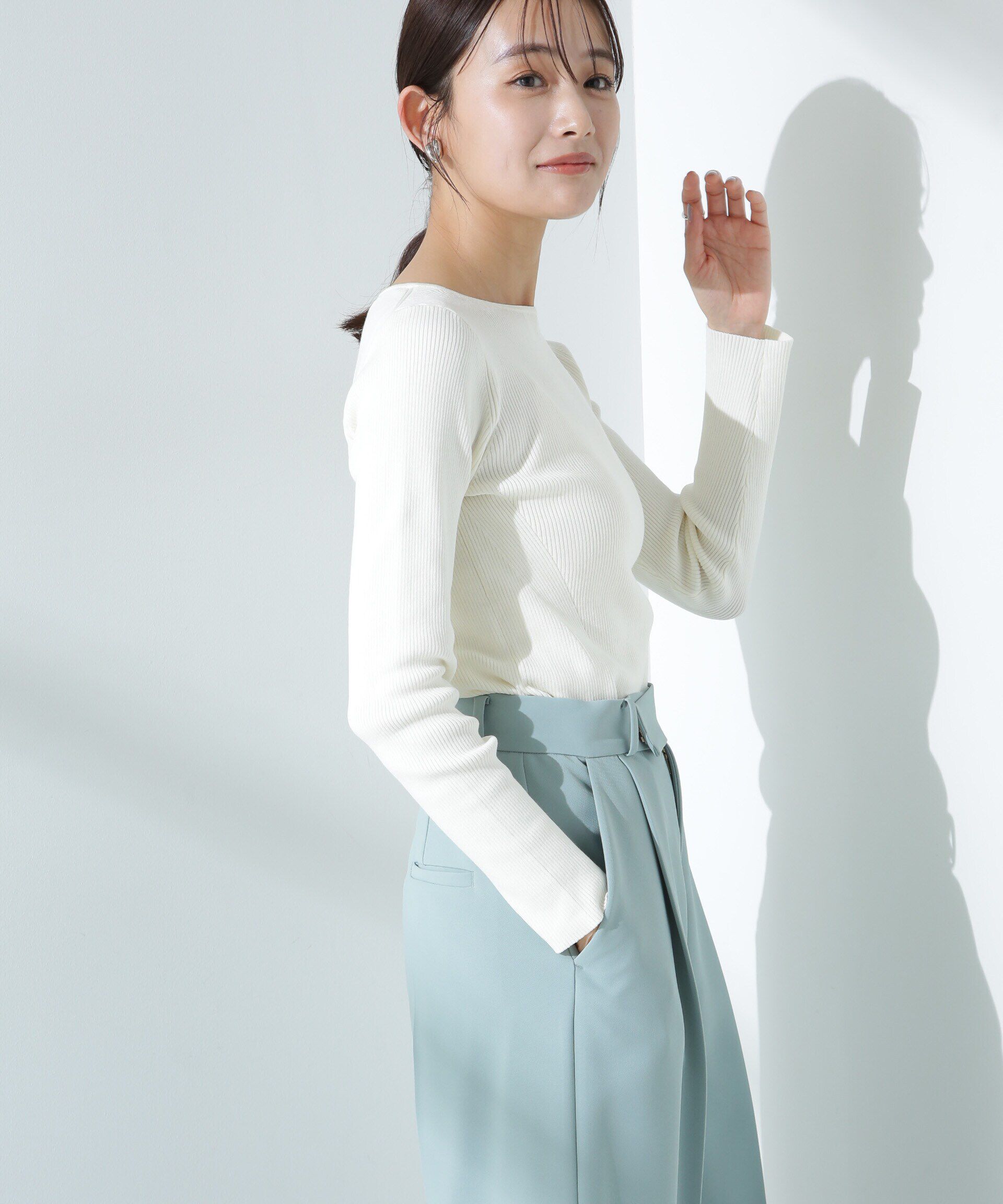 nano･universe「ウォッシャブルハイツイストボートネックリブニット」|ニット・セーター|