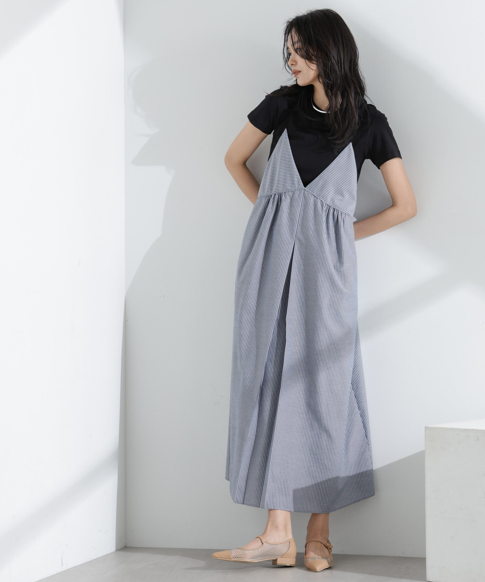 nano･universe「ストライプフレアキャミワンピース」|ワンピース|ネイビー