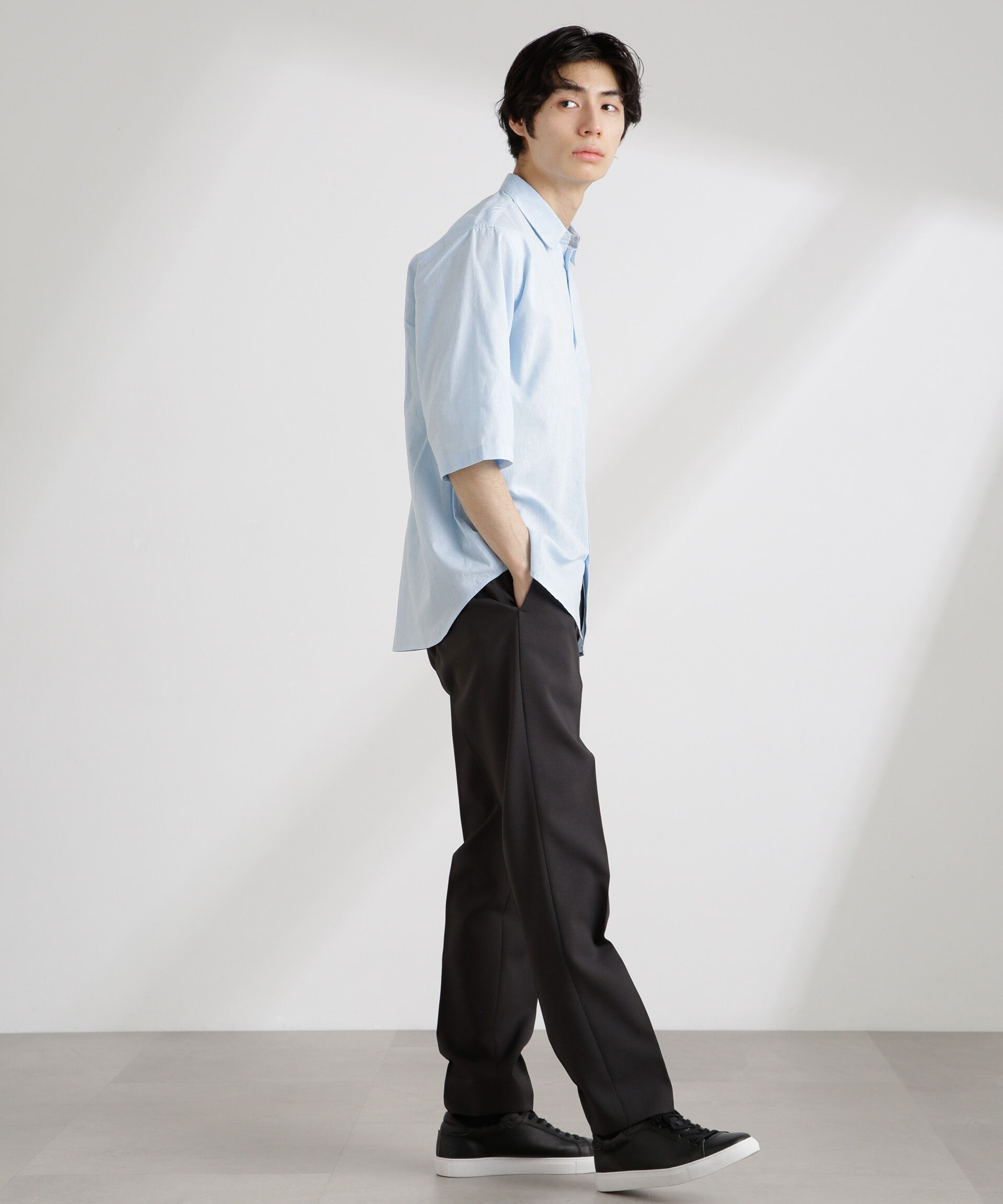 nano･universe「クールマックスリネンレギュラーカラー7分袖」|シャツ・ブラウス|