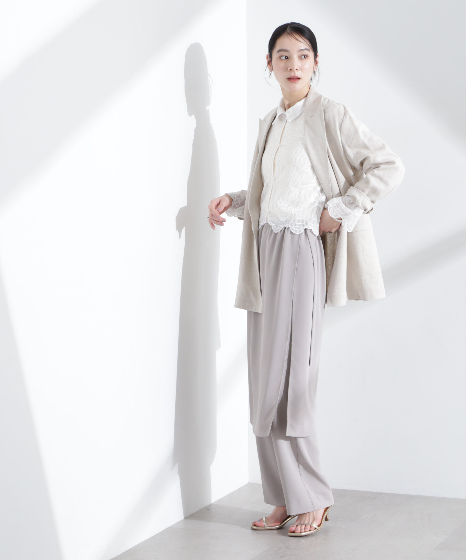 nano･universe「モチーフ刺繍レースシャツ」|シャツ・ブラウス|