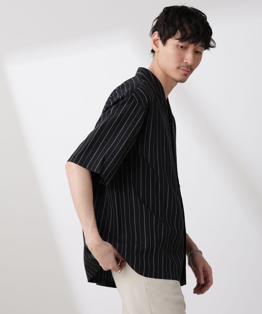 nano･universe「リネンブレンドピンストライプワイドカラーシャツ（セットアップ可)」|シャツ・ブラウス|