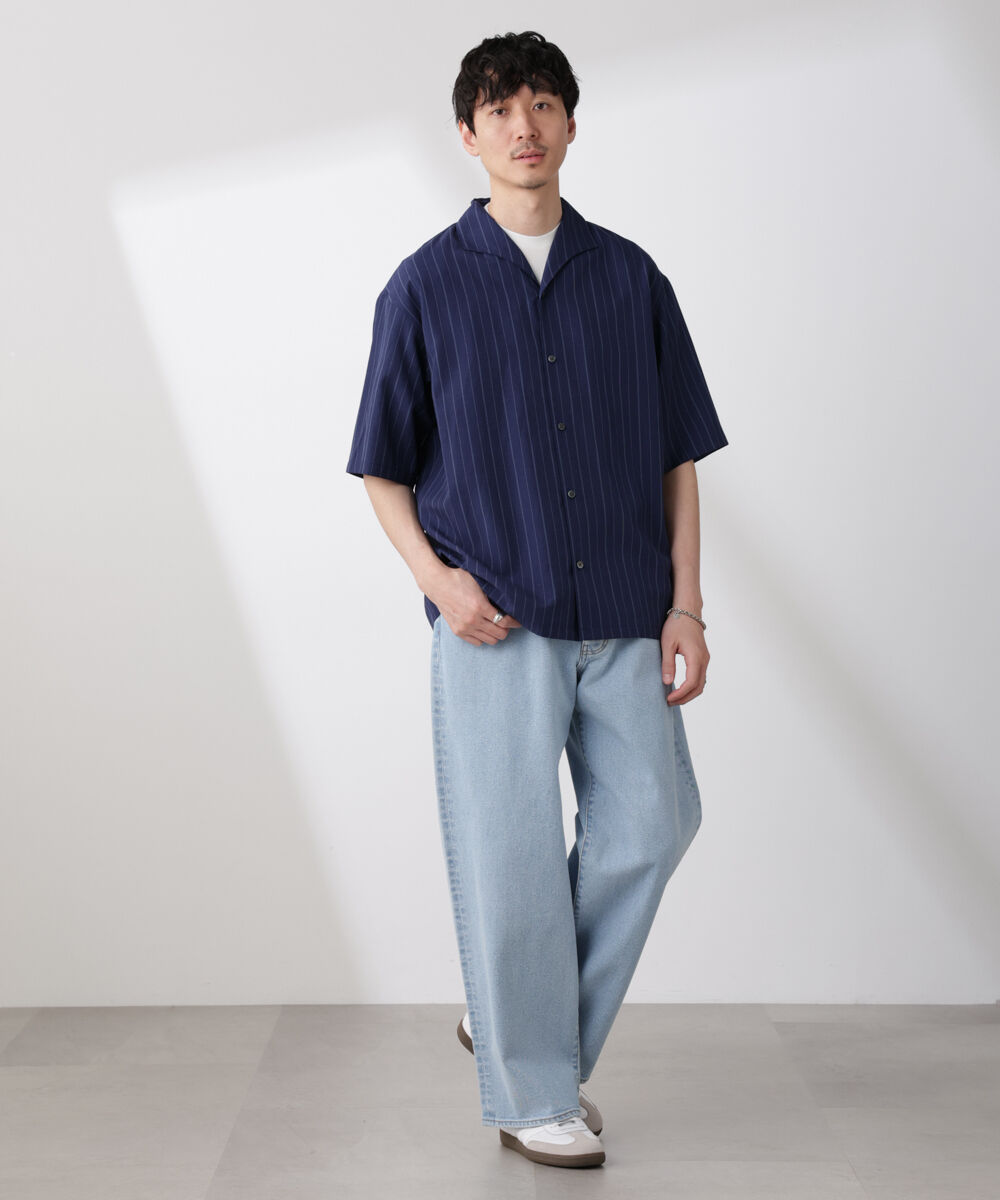 nano･universe「リネンブレンドピンストライプワイドカラーシャツ（セットアップ可)」|シャツ・ブラウス|