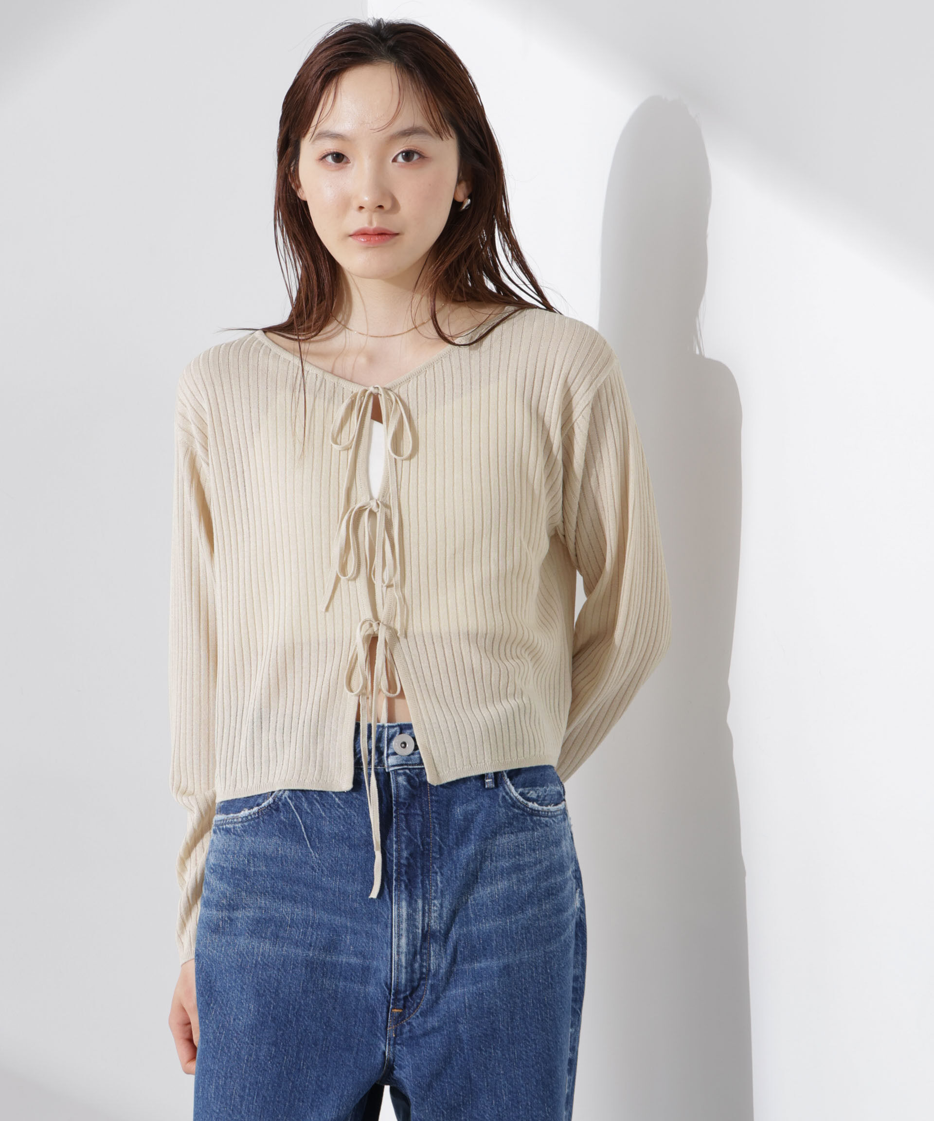 nano･universe「前後2wayリボン開きカーディガン」|ニット・セーター|