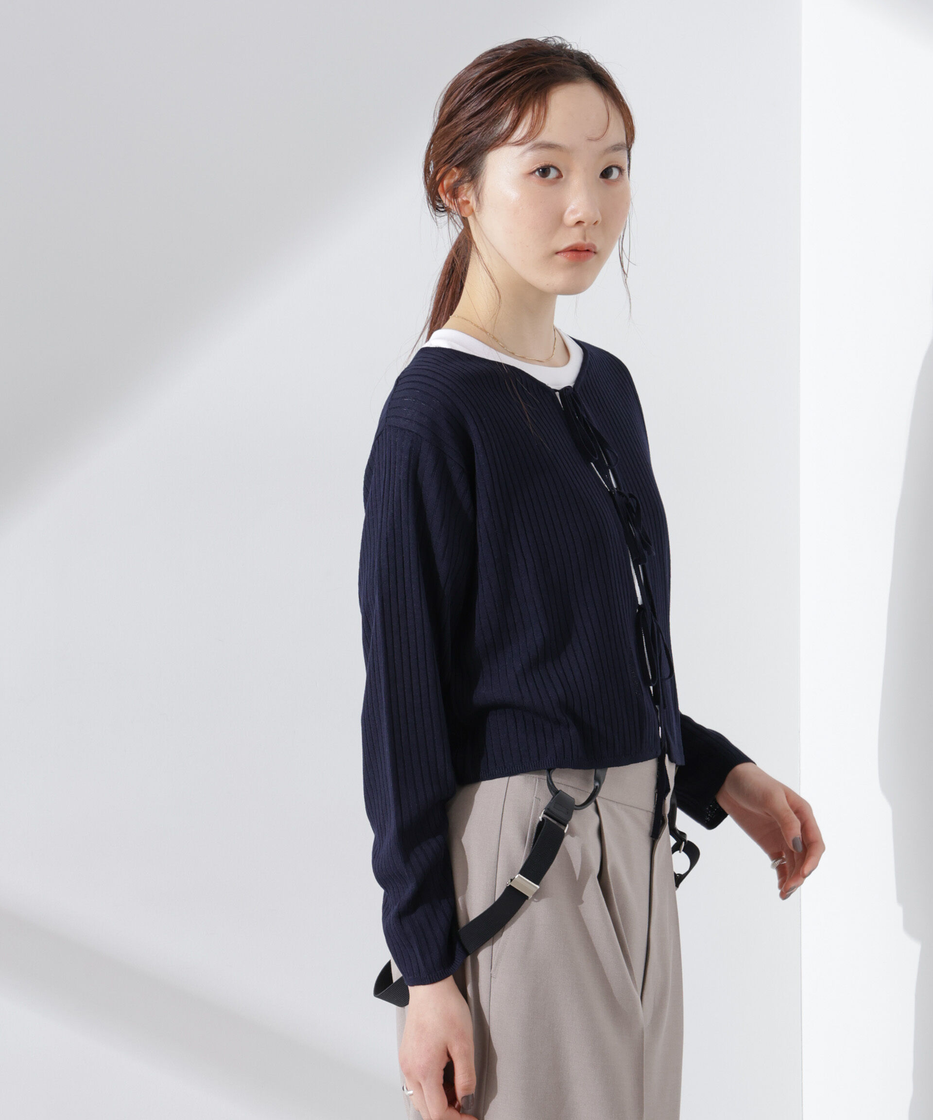 nano･universe「前後2wayリボン開きカーディガン」|ニット・セーター|