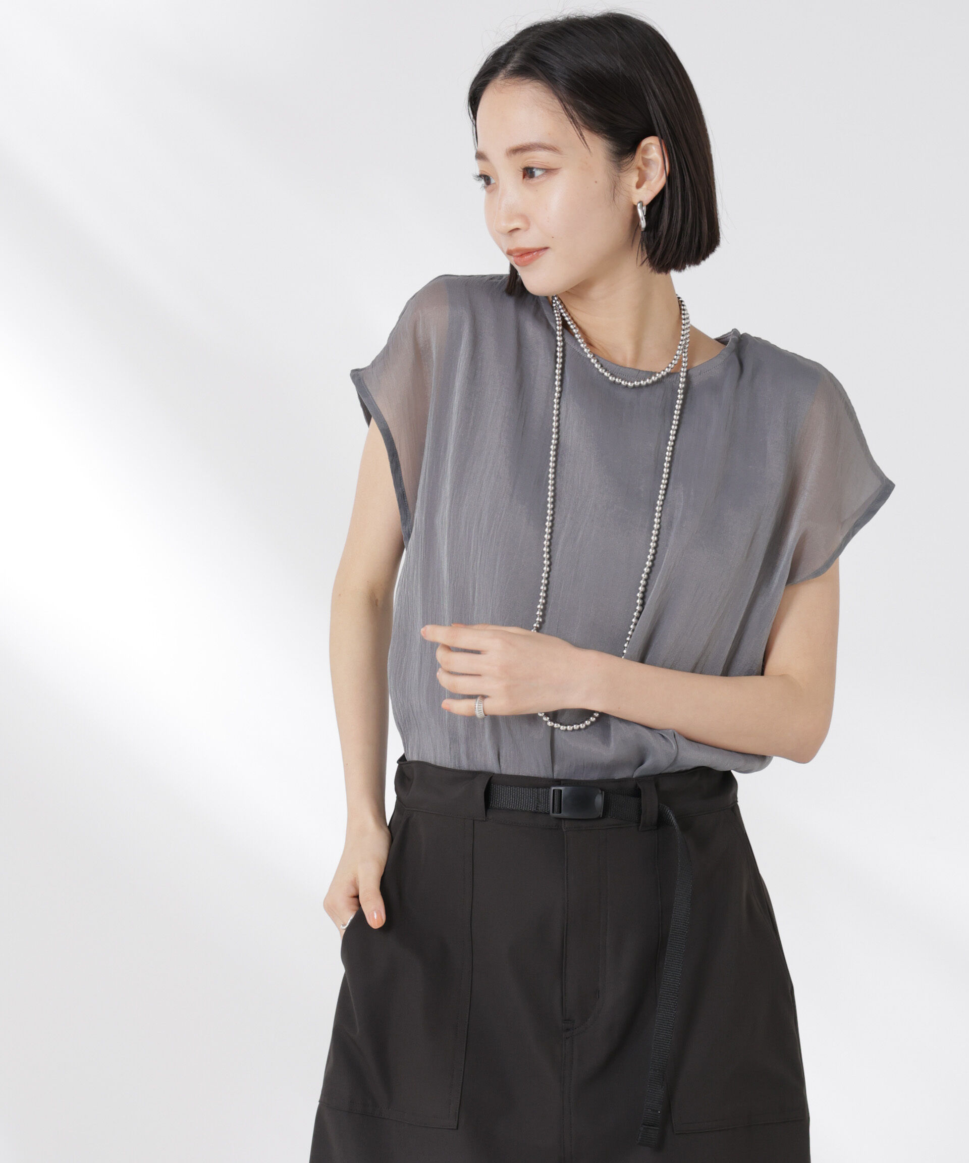 nano･universe「シアーレイヤードノースリーブカットトップス」|Tシャツ・カットソー|