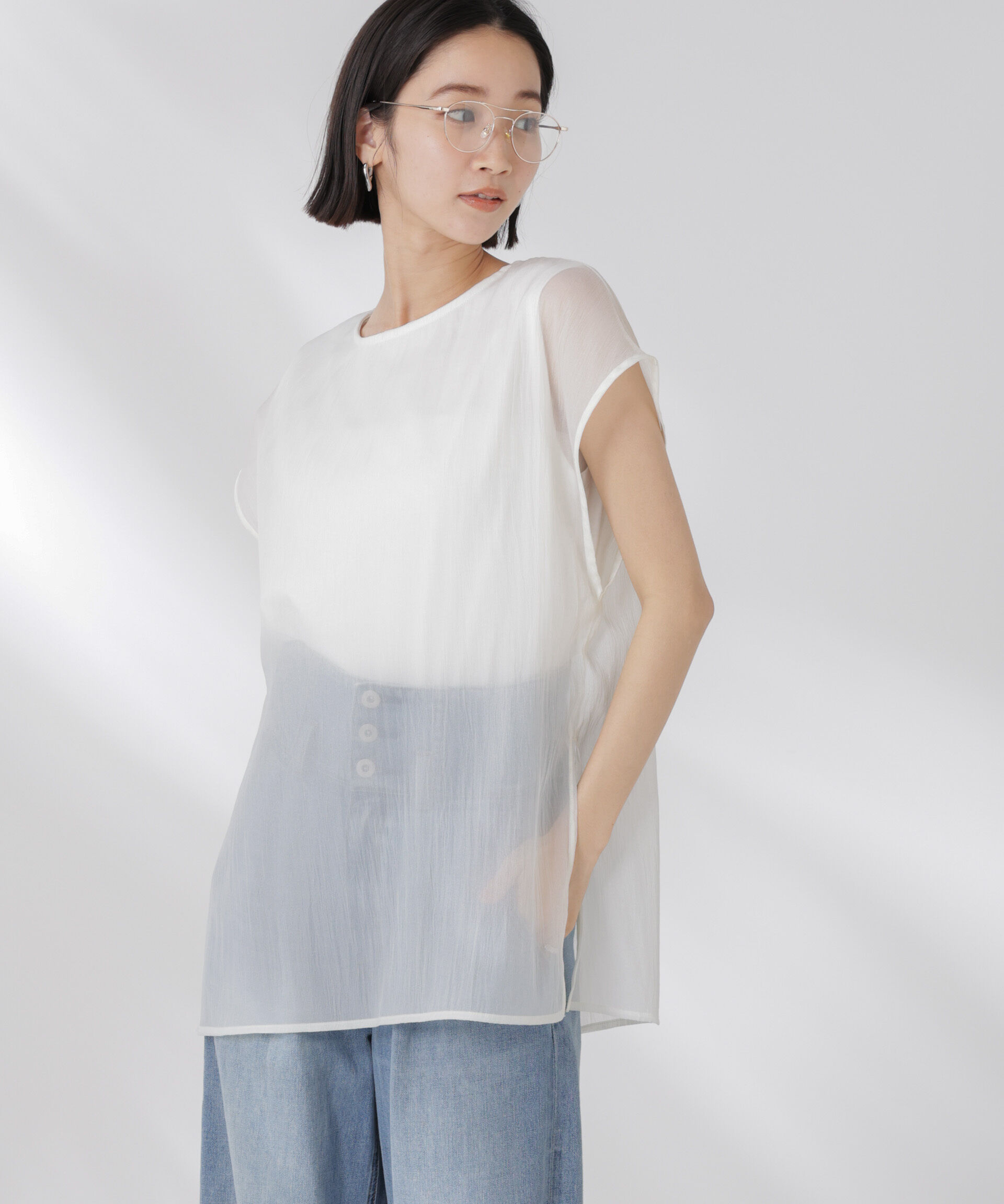 nano･universe「シアーレイヤードノースリーブカットトップス」|Tシャツ・カットソー|
