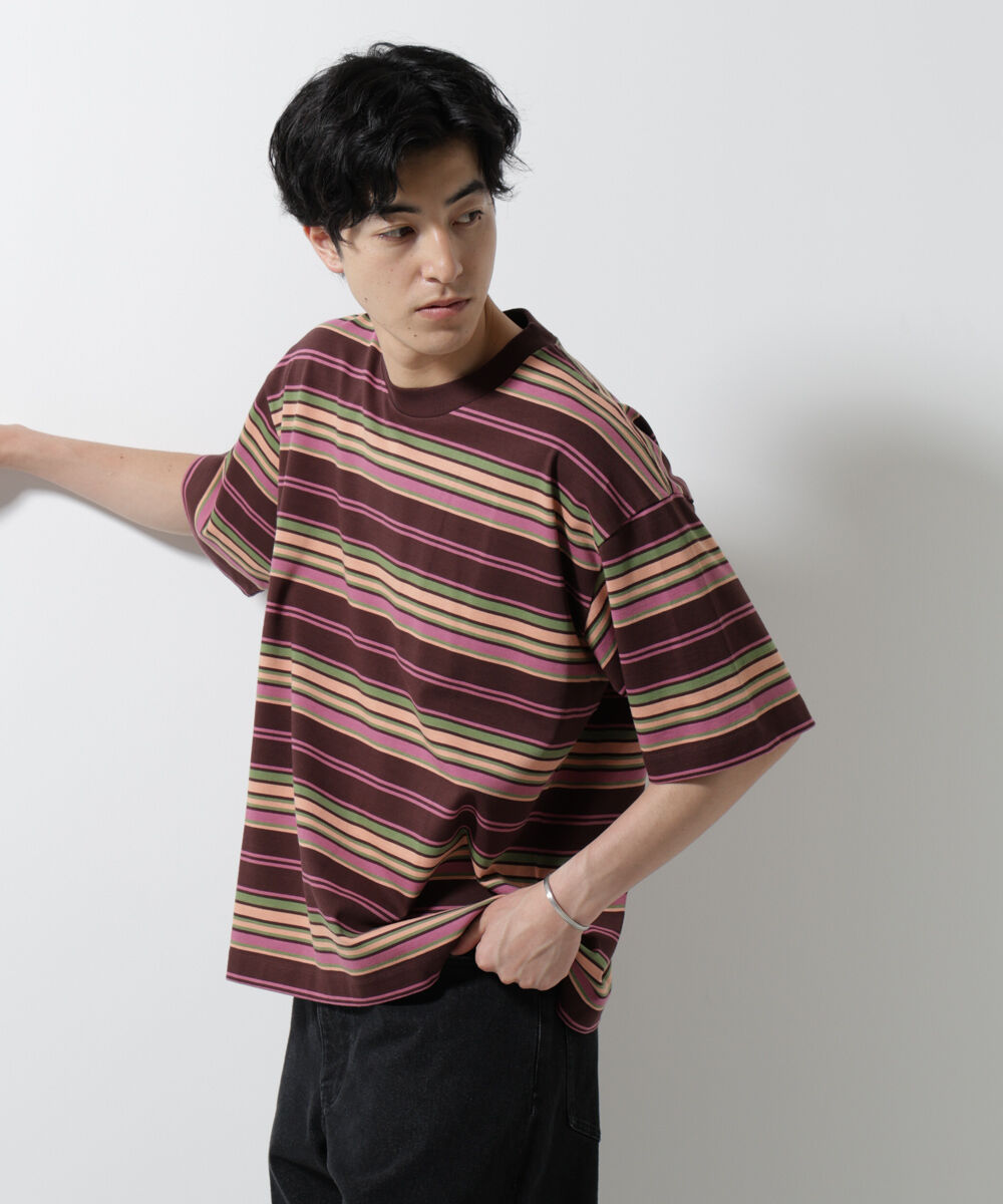 nano･universe「マルチボーダーリラックスＴシャツ 半袖」|Tシャツ・カットソー|レッド系6