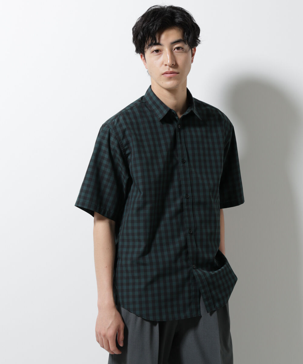 nano･universe「オリジナルギンガムシャツ 半袖」|シャツ・ブラウス|グリーン
