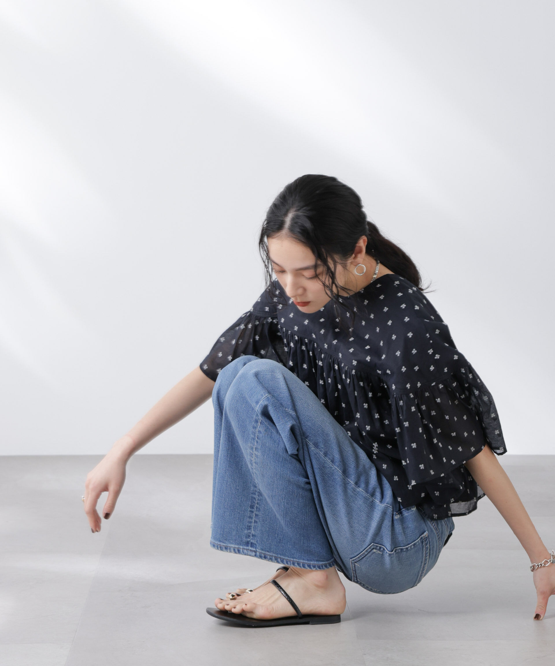 nano･universe「Healthy DENIM/別注 Pink Pepper Midrise ワイドデニム」|チノ|ブルー