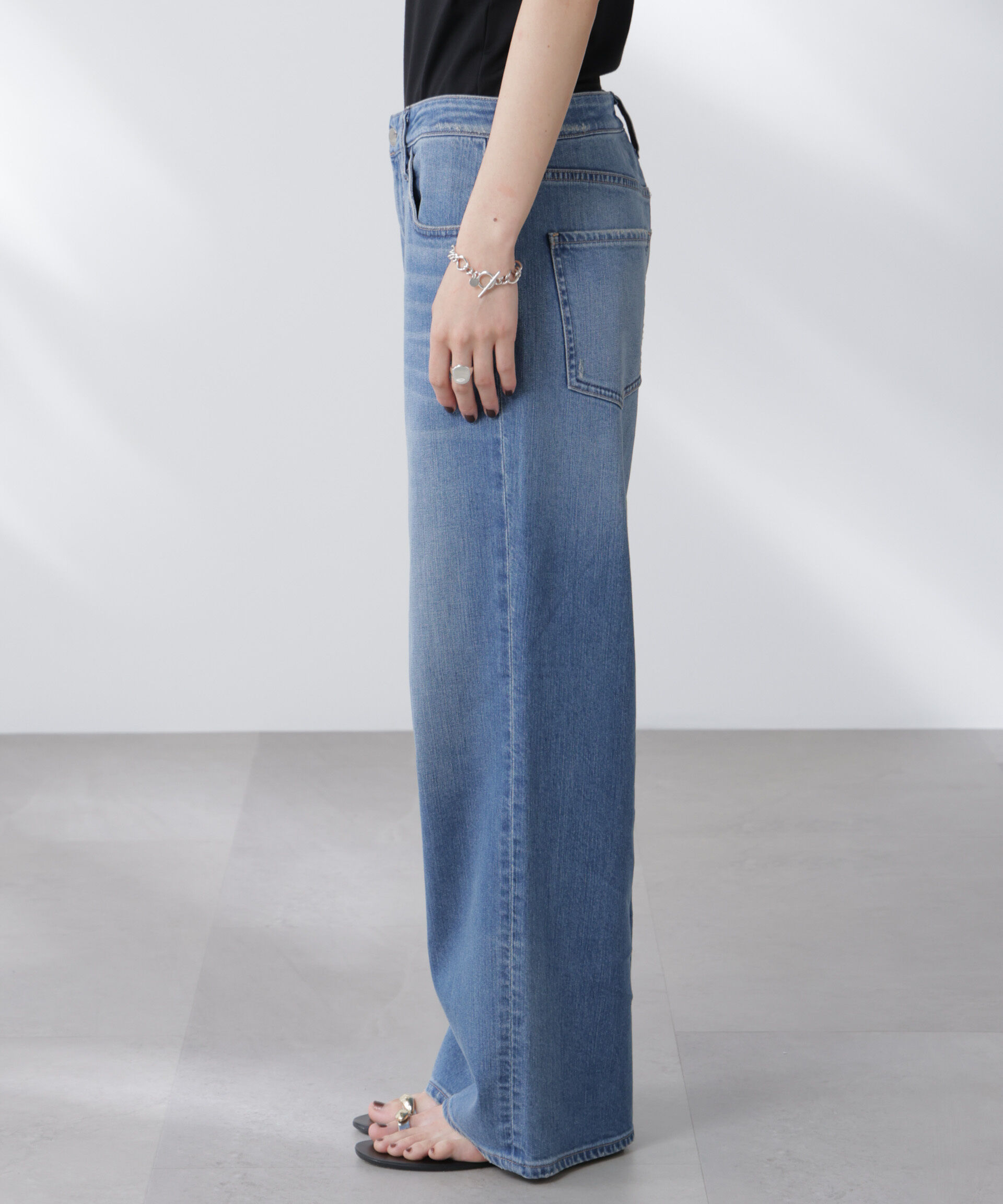 nano･universe「Healthy DENIM/別注 Pink Pepper Midrise ワイドデニム」|チノ|