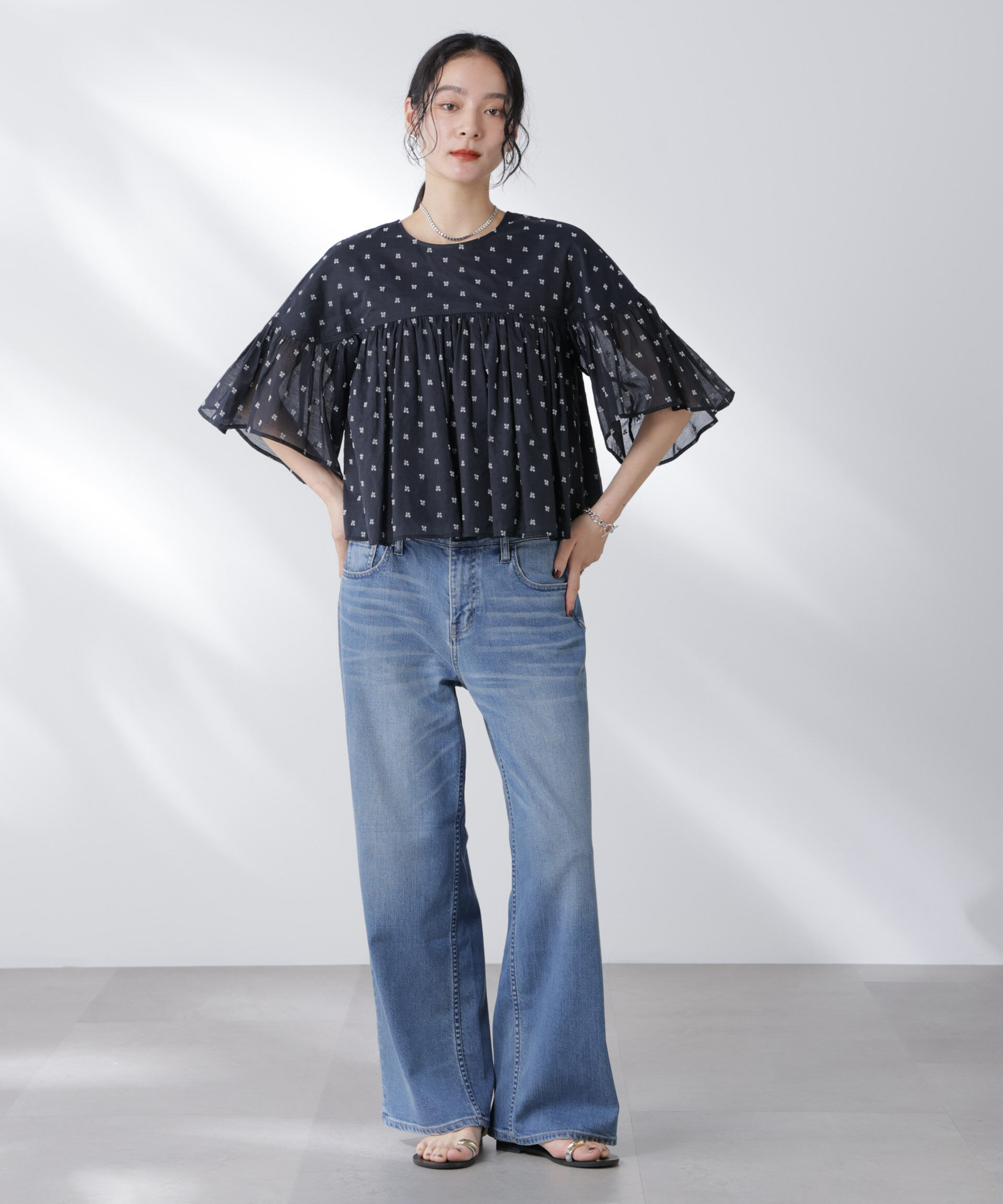 nano･universe「Healthy DENIM/別注 Pink Pepper Midrise ワイドデニム」|チノ|