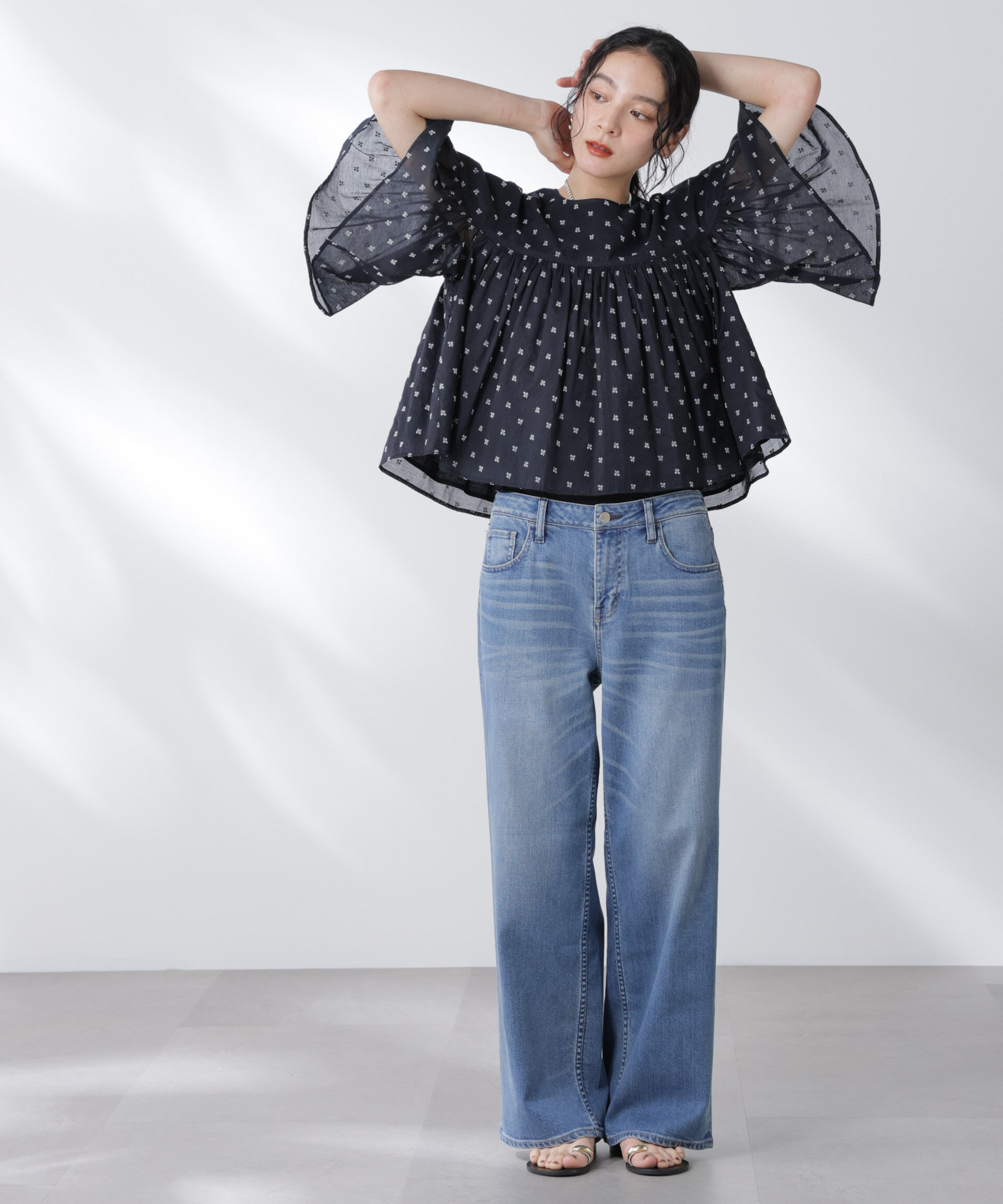 nano･universe「Healthy DENIM/別注 Pink Pepper Midrise ワイドデニム」|チノ|