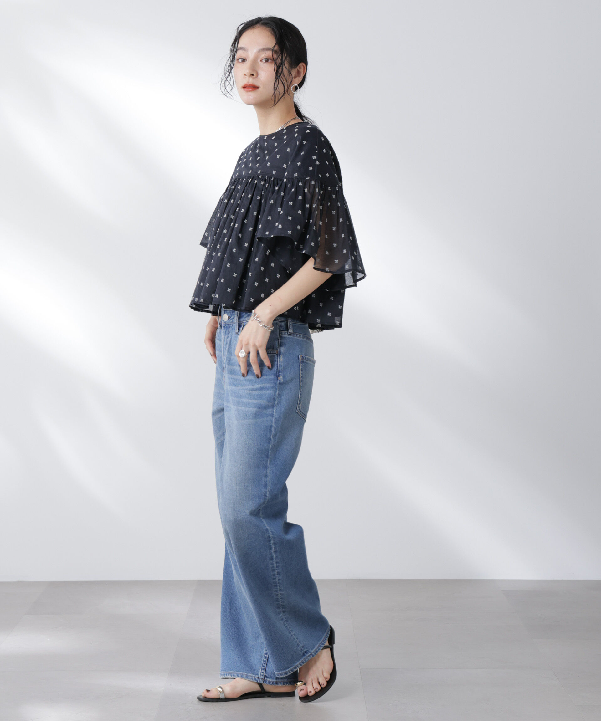 nano･universe「Healthy DENIM/別注 Pink Pepper Midrise ワイドデニム」|チノ|