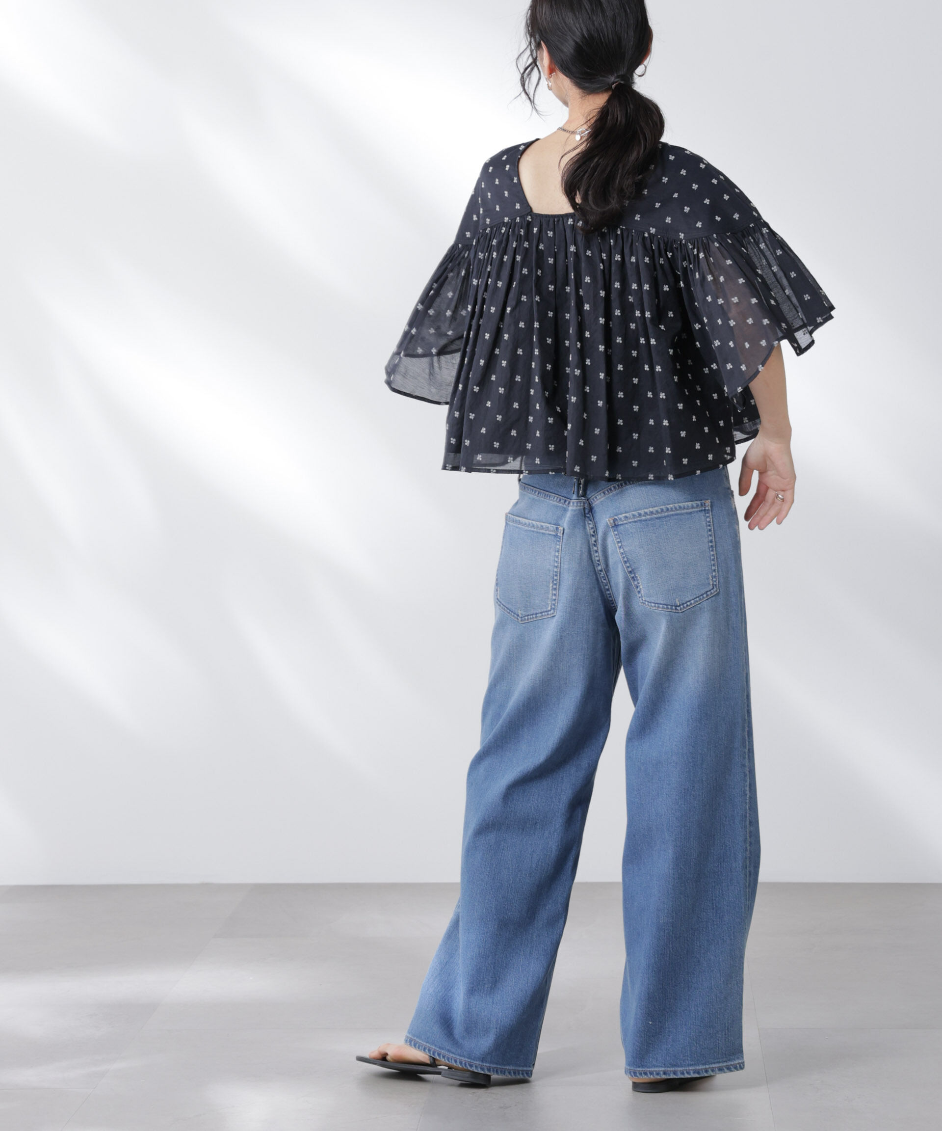 nano･universe「Healthy DENIM/別注 Pink Pepper Midrise ワイドデニム」|チノ|