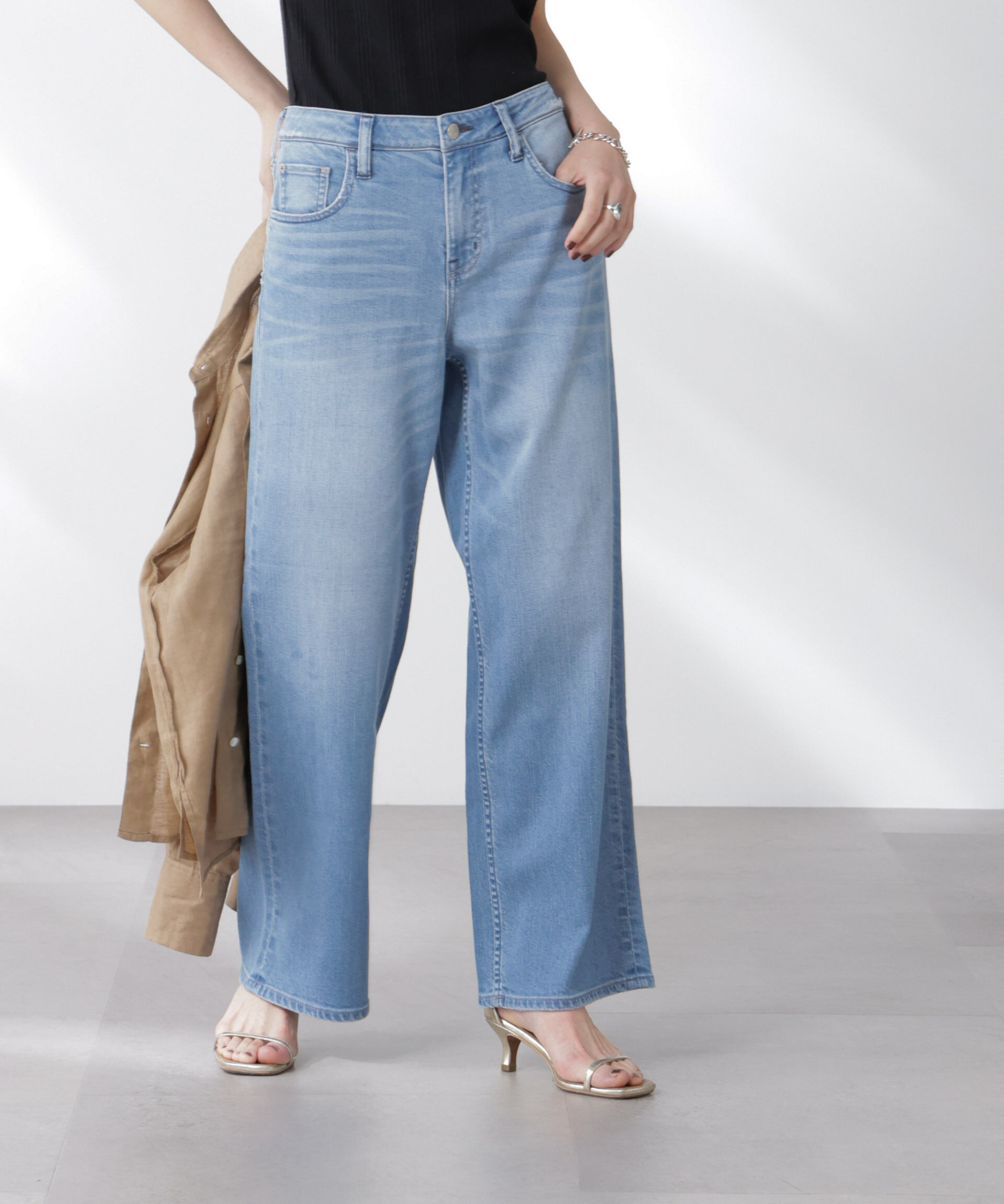 nano･universe「Healthy DENIM/別注 Pink Pepper Midrise ワイドデニム」|チノ|